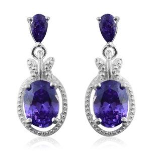 STERLING SILVER.925 DROP EARRINGS WITH CZ AMETHYST OVALS